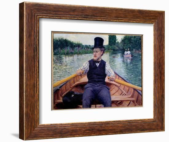 Part of the Boat. A Man Wearing a Tall Hat Rowing in a Boat. Painting by Gustave Caillebotte (1848--Gustave Caillebotte-Framed Giclee Print