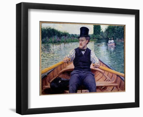 Part of the Boat. A Man Wearing a Tall Hat Rowing in a Boat. Painting by Gustave Caillebotte (1848--Gustave Caillebotte-Framed Giclee Print