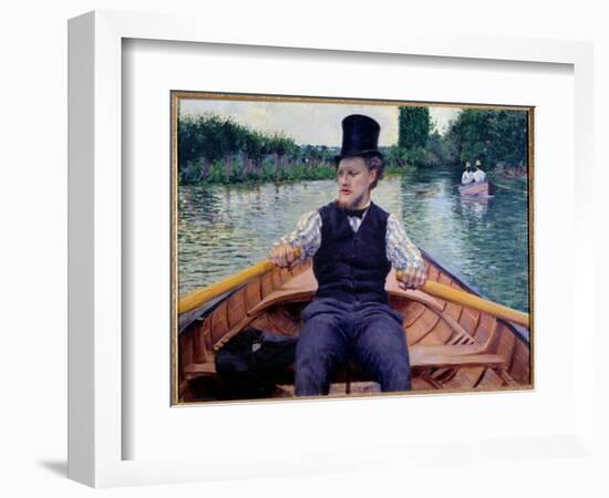 Part of the Boat. A Man Wearing a Tall Hat Rowing in a Boat. Painting by Gustave Caillebotte (1848--Gustave Caillebotte-Framed Giclee Print