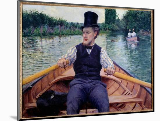 Part of the Boat. A Man Wearing a Tall Hat Rowing in a Boat. Painting by Gustave Caillebotte (1848--Gustave Caillebotte-Mounted Giclee Print