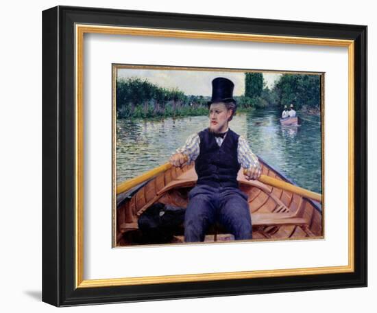 Part of the Boat. A Man Wearing a Tall Hat Rowing in a Boat. Painting by Gustave Caillebotte (1848--Gustave Caillebotte-Framed Giclee Print