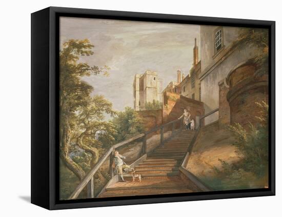 Part of the Hundred Steps and Winchester Tower, Windsor Castle (Gouache on Leather)-Paul Sandby-Framed Premier Image Canvas