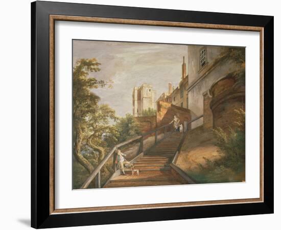 Part of the Hundred Steps and Winchester Tower, Windsor Castle (Gouache on Leather)-Paul Sandby-Framed Giclee Print