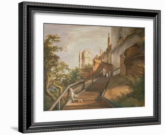 Part of the Hundred Steps and Winchester Tower, Windsor Castle (Gouache on Leather)-Paul Sandby-Framed Giclee Print