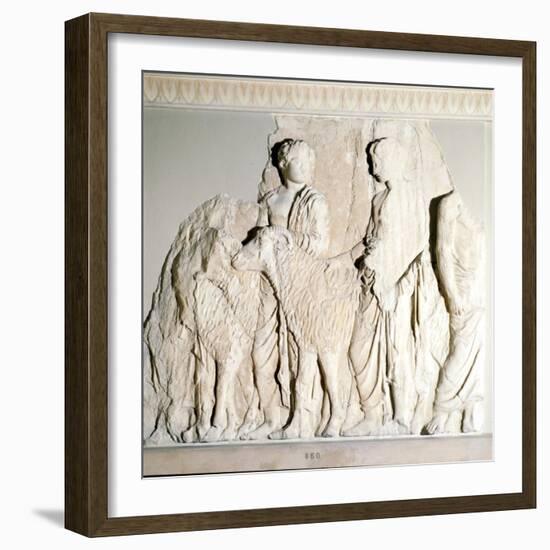 Parthenon Frieze, Elgin Marbles, Sacrifice Procession with Ram, c5th century BC-Phidias-Framed Giclee Print