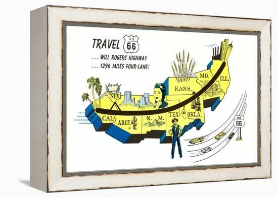 Partial Map Showing Will Rogers Highway, Route 66-null-Framed Stretched Canvas