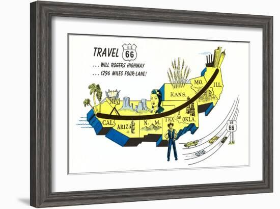 Partial Map Showing Will Rogers Highway, Route 66-null-Framed Art Print