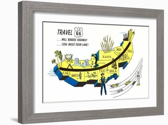 Partial Map Showing Will Rogers Highway, Route 66-null-Framed Art Print