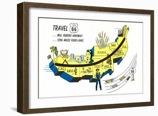 Partial Map Showing Will Rogers Highway, Route 66-null-Framed Art Print