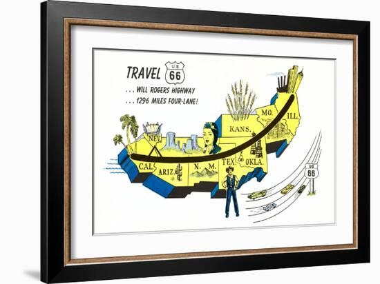 Partial Map Showing Will Rogers Highway, Route 66-null-Framed Art Print