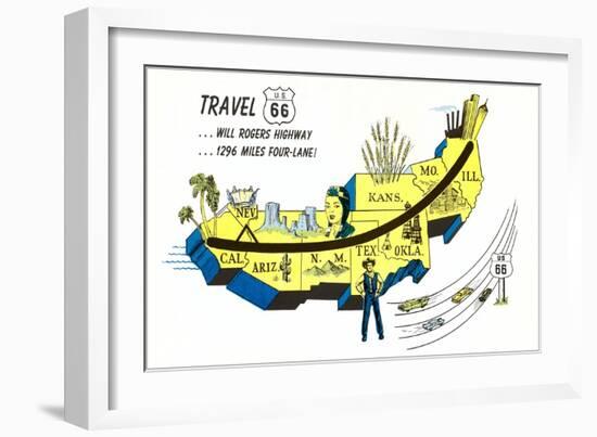 Partial Map Showing Will Rogers Highway, Route 66-null-Framed Art Print