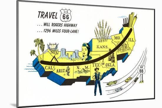 Partial Map Showing Will Rogers Highway, Route 66-null-Mounted Art Print