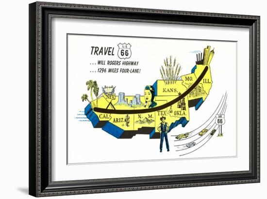 Partial Map Showing Will Rogers Highway, Route 66-null-Framed Art Print