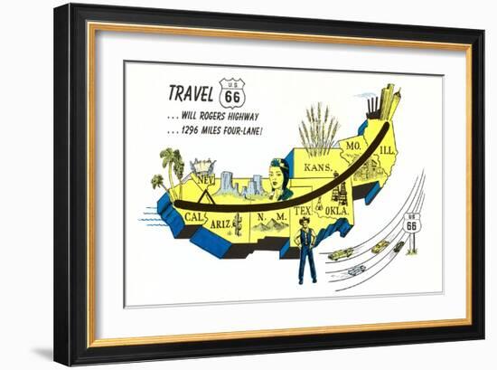 Partial Map Showing Will Rogers Highway, Route 66-null-Framed Art Print