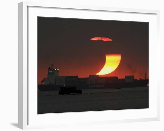 Partial Solar Eclipse as the Sun Sets at Manila's Bay, Philippines-null-Framed Photographic Print