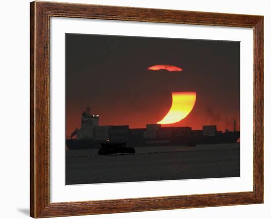 Partial Solar Eclipse as the Sun Sets at Manila's Bay, Philippines-null-Framed Photographic Print