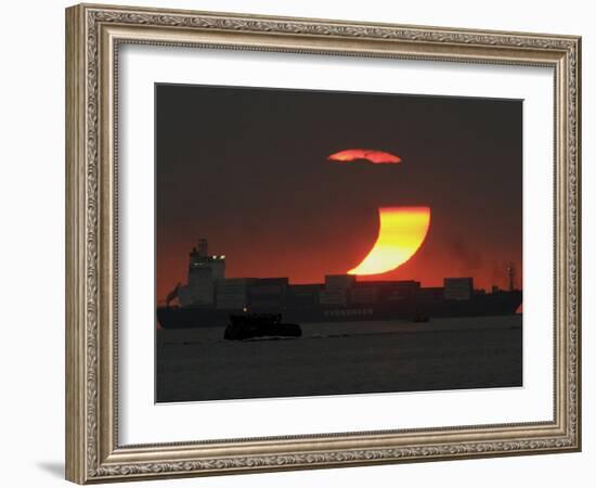 Partial Solar Eclipse as the Sun Sets at Manila's Bay, Philippines-null-Framed Photographic Print