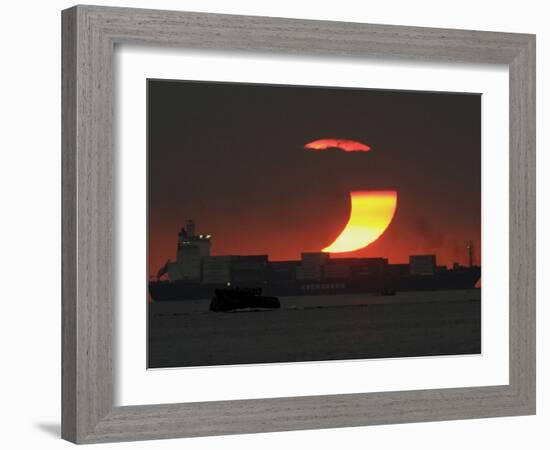 Partial Solar Eclipse as the Sun Sets at Manila's Bay, Philippines-null-Framed Photographic Print