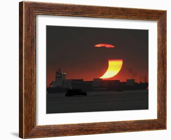 Partial Solar Eclipse as the Sun Sets at Manila's Bay, Philippines-null-Framed Photographic Print