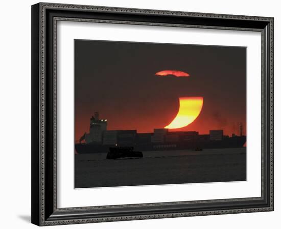 Partial Solar Eclipse as the Sun Sets at Manila's Bay, Philippines-null-Framed Photographic Print