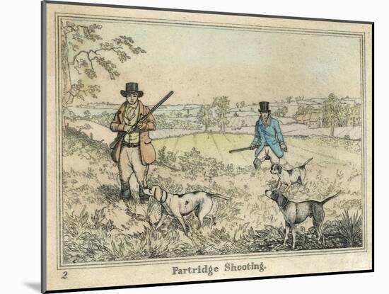 Partridge, Two Men and Their Dogs Looking for Partridge in an Open Field-Henry Thomas Alken-Mounted Art Print