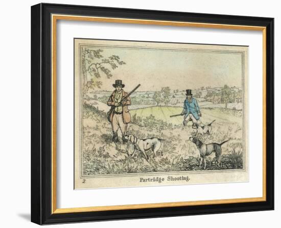 Partridge, Two Men and Their Dogs Looking for Partridge in an Open Field-Henry Thomas Alken-Framed Art Print