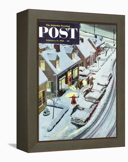 "Party After Snowfall" Saturday Evening Post Cover, February 12, 1955-Ben Kimberly Prins-Framed Premier Image Canvas