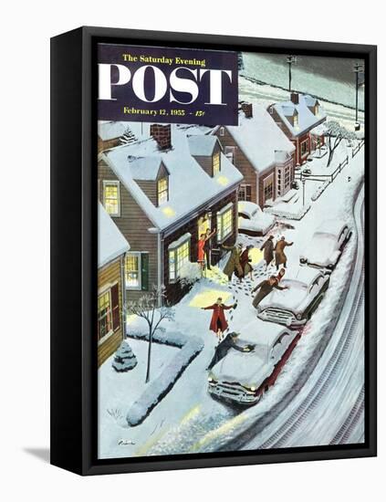 "Party After Snowfall" Saturday Evening Post Cover, February 12, 1955-Ben Kimberly Prins-Framed Premier Image Canvas