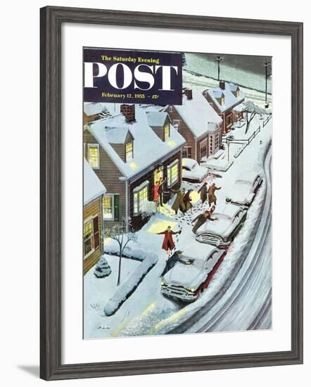 "Party After Snowfall" Saturday Evening Post Cover, February 12, 1955-Ben Kimberly Prins-Framed Giclee Print