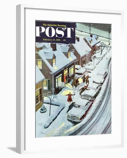 "Party After Snowfall" Saturday Evening Post Cover, February 12, 1955-Ben Kimberly Prins-Framed Giclee Print
