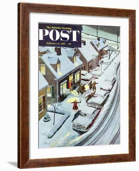 "Party After Snowfall" Saturday Evening Post Cover, February 12, 1955-Ben Kimberly Prins-Framed Giclee Print