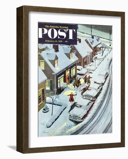 "Party After Snowfall" Saturday Evening Post Cover, February 12, 1955-Ben Kimberly Prins-Framed Giclee Print