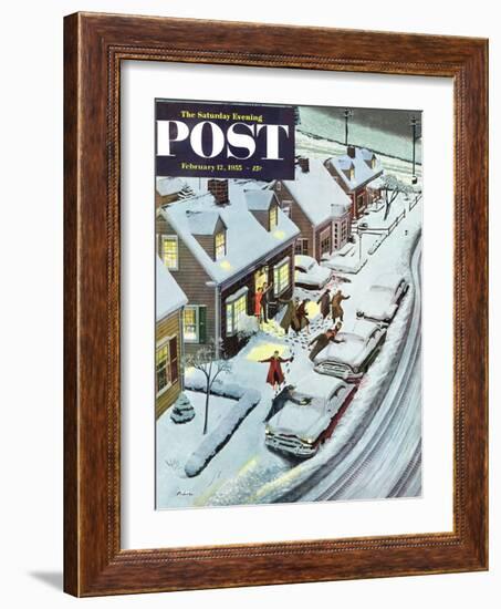 "Party After Snowfall" Saturday Evening Post Cover, February 12, 1955-Ben Kimberly Prins-Framed Giclee Print