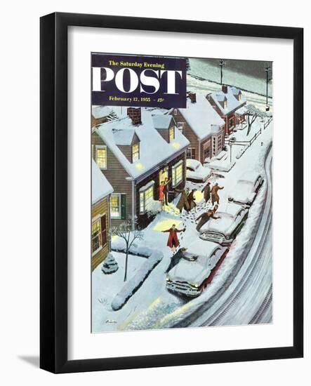 "Party After Snowfall" Saturday Evening Post Cover, February 12, 1955-Ben Kimberly Prins-Framed Giclee Print