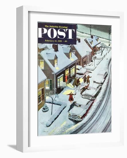 "Party After Snowfall" Saturday Evening Post Cover, February 12, 1955-Ben Kimberly Prins-Framed Giclee Print