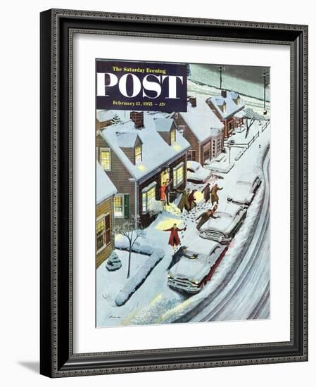 "Party After Snowfall" Saturday Evening Post Cover, February 12, 1955-Ben Kimberly Prins-Framed Giclee Print