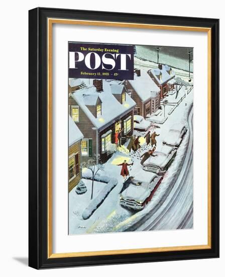 "Party After Snowfall" Saturday Evening Post Cover, February 12, 1955-Ben Kimberly Prins-Framed Giclee Print