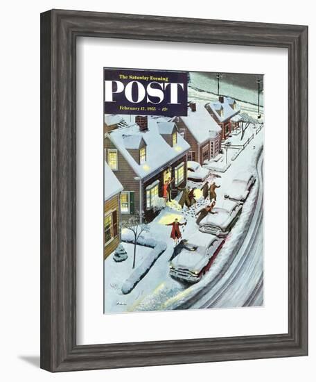 "Party After Snowfall" Saturday Evening Post Cover, February 12, 1955-Ben Kimberly Prins-Framed Giclee Print