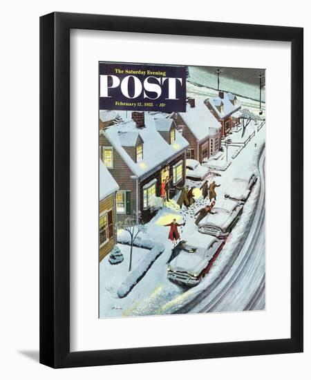 "Party After Snowfall" Saturday Evening Post Cover, February 12, 1955-Ben Kimberly Prins-Framed Giclee Print