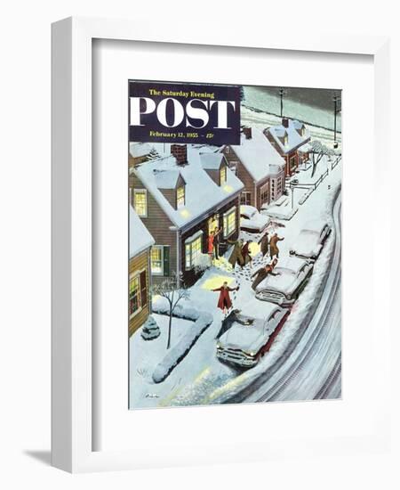 "Party After Snowfall" Saturday Evening Post Cover, February 12, 1955-Ben Kimberly Prins-Framed Giclee Print