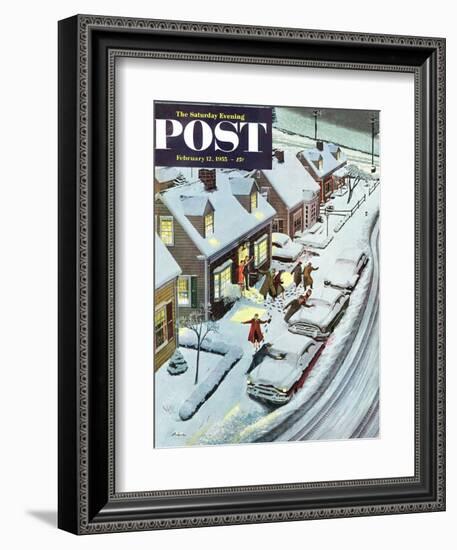 "Party After Snowfall" Saturday Evening Post Cover, February 12, 1955-Ben Kimberly Prins-Framed Giclee Print