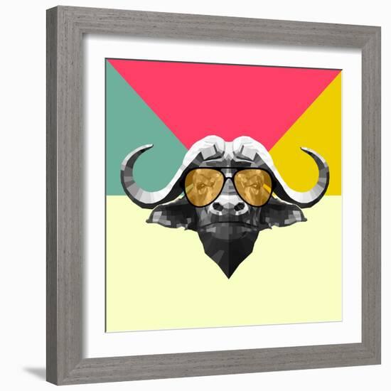 Party Buffalo in Glasses-Lisa Kroll-Framed Art Print