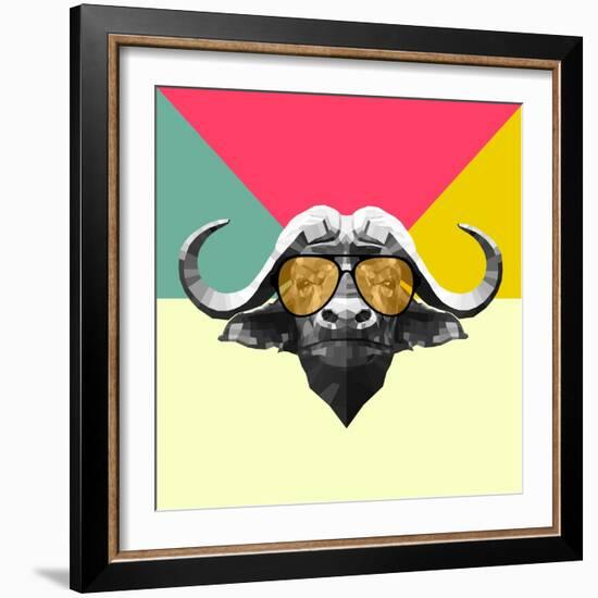 Party Buffalo in Glasses-Lisa Kroll-Framed Art Print