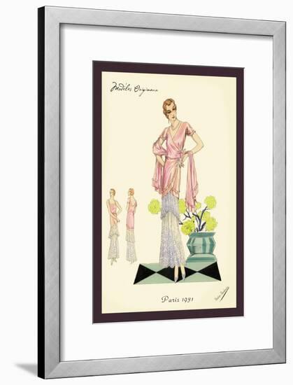 Party Dress in Pink and Blue-null-Framed Art Print