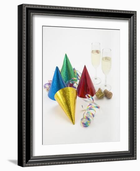 Party Hats, Streamers and Champagne-null-Framed Photographic Print