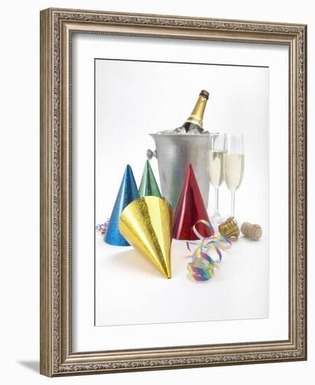 Party Hats, Streamers and Champagne-null-Framed Photographic Print