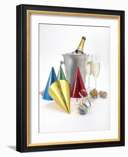 Party Hats, Streamers and Champagne-null-Framed Photographic Print