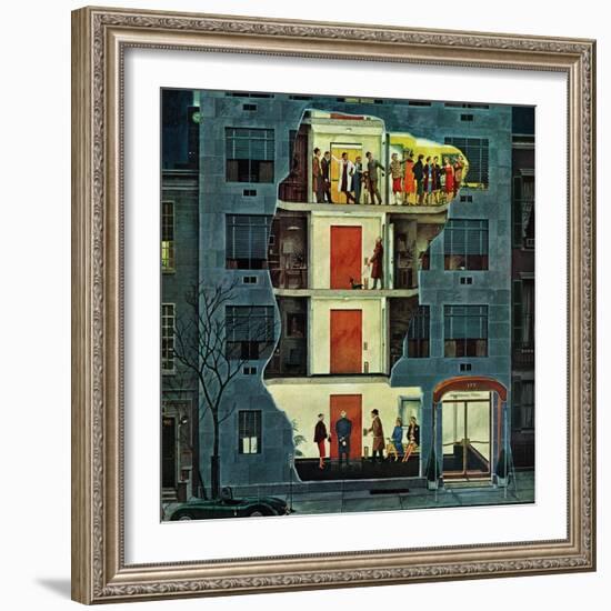 "Party Holding Up the Elevator," February 25, 1961-Ben Kimberly Prins-Framed Giclee Print