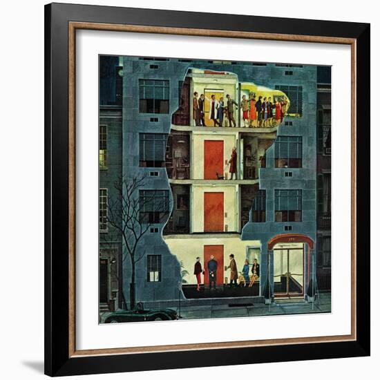 "Party Holding Up the Elevator," February 25, 1961-Ben Kimberly Prins-Framed Giclee Print