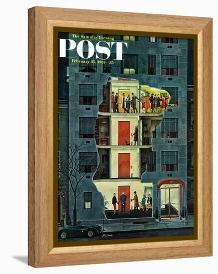 "Party Holding Up the Elevator," Saturday Evening Post Cover, February 25, 1961-Ben Kimberly Prins-Framed Premier Image Canvas